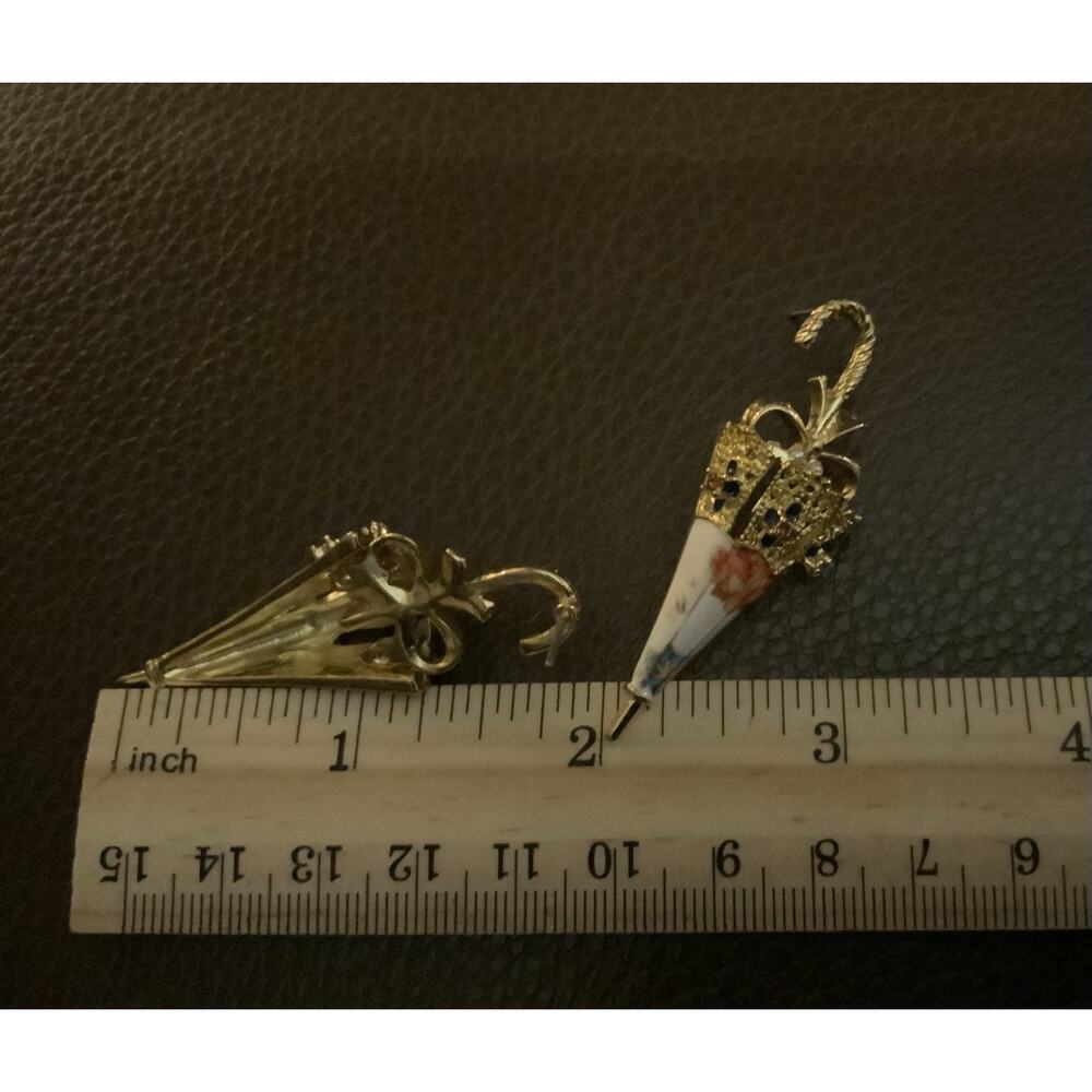 Umbrella Museum Earrings Art Antique VTG CZ Pearl Gold Retro Revival Flower Boho - Picture 9 of 9